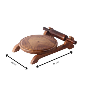 Ensemble Chakla Belan en bois avec support, planche à faire des roti et des chapati, et rouleau à pâtisserie en bois fait main pour la préparation de la pâte à pizza et la cuisine à domicile - Product Image 3