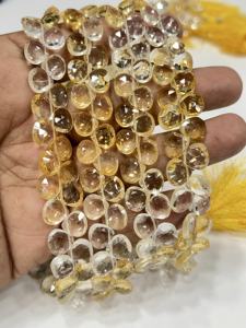 Cuentas facetadas de cuarzo citrino natural con tonalidades, forma de corazón, tamaño 6-7 mm aprox. Cadena de 8 Pulgadas - Product Image 2