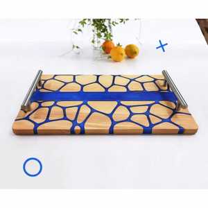 Bandeja de servir de madera de acacia con diseño de resina, accesorios de cocina de madera, bandeja decorativa para alimentos, bandejas de servir de madera natural para bodas - Product Image 1