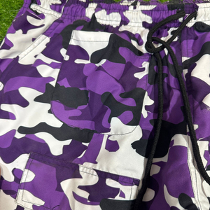Men's Purple Camouflage Print Quick Dry Board <b>Shorts</b> With Pockets Drawstring Waist Casual Style - Product Image 2