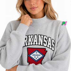Sudadera de cuello alto para mujer, gris, con estampado del mapa del estado de Arkansas, corte regular, para otoño, con diseño de letras - Product Image 6