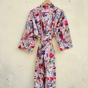 Bata Kimono de Algodón 100% Tejido con Estampado de Dibujos Animados para Mujer, Camisón de Verano Hecho a Mano, Cuello en V, Cintura Elástica, Largo Completo, Suave - Product Image 1