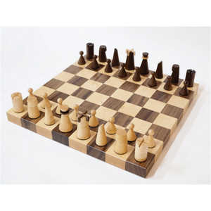 Jeu d'échecs en bois artisanal de luxe en gros, échiquier géométrique minimaliste, jeu d'échecs moderne en bois personnalisé pour adultes - Product Image 1