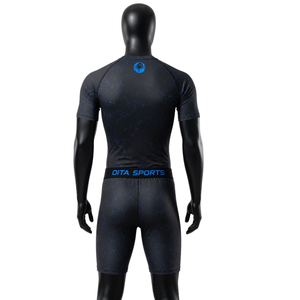 Ensemble de t-shirt et short de compression pour homme noir et bleu, respirant, à séchage rapide, extensible, pour la salle de sport, l'entraînement, la course à pied, le sport athlétique - Product Image 2