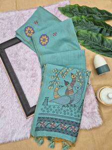 Sari en lin de créateur indien, dernière collection exclusive, pour mariages et fêtes, avec chemisier Butties, pour femmes et jeunes filles - Product Image 1