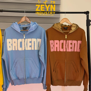 Sudadera con capucha vintage personalizada con cremallera, lavado ácido, bordado de lentejuelas e impresión digital - Product Image 4