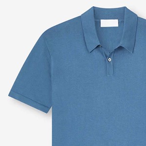 Polo en piqué de coton bleu à manches courtes pour homme, couleur unie, décontracté, tricoté, respirant, coupe classique - Product Image 2