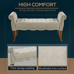 Panca Portascarpe Tradizionale Beige con Braccioli Arrotondati, Trapuntata a Bottoni, per Ingresso, Fondo Letto, Soggiorno, Decorazione Artigianale - Product Image 5