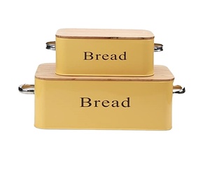 Food Grade Rustic Kitchen Ware Counter Top Bread <b>Storage</b> Box Bread Bin Container Metal Bread Box with Wood - Product Image 1