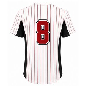 <b>Red</b> White Baseball Jersey for Men Pinstripe Button Baseball Shirt Lightweight Team Uniform Breathable Athletic Sports Wear - Product Image 2