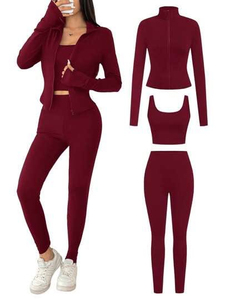 Conjunto de Yoga Verde Oliva Sólido, Chaqueta con Cierre, Top Corto, Leggings de Cintura Alta, Ropa Deportiva, Conjunto de Fitness de Tres Piezas, Cuatro Conjuntos de Yoga - Product Image 1