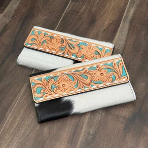 2025 nueva llegada de cuero mecanizado a mano RFID monederos largos de tres pliegues de cuero de vaca tarjetero Cartera de cuero genuino embragues de mujer - Product Image 4