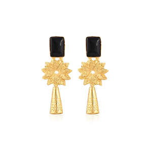 Natural <b>Black</b> Onyx Gold Plated Brass <b>Dangle</b> <b>Earrings</b> Handmade Fashion Jewelry for Women - Product Image 1