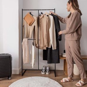 Minimalist Standing Metal Clothing <b>Rack</b> With Height Adjustable Design For Wardrobe Storage Holders - Product Image 4