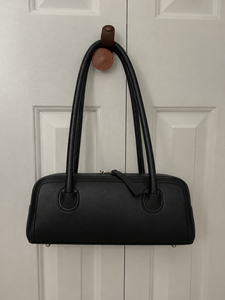 Vintage Black Bowler Shoulder Bag Two-<b>Handle</b> Waterproof Pebbled PU Leather <b>Handbag</b> Ruched Zipper Purse for Outdoor Travel Daily - Product Image 1