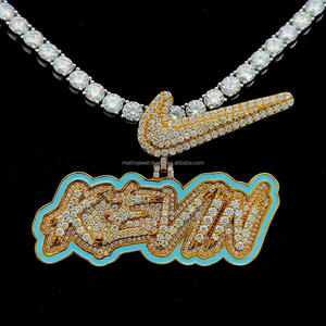 Pendentif diamant en argent sterling 925 nuit lueur dans l'obscurité couleur émail nom lettre personnalisé Moissanite Hop Hop pendentif - Product Image 1