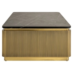 Table basse moderne en laiton écologique avec plateau en marbre et structure en bois, design contemporain pour salon avec rangement - Product Image 3