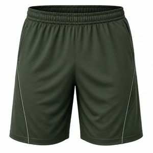Shorts de sport gris pour homme en toile tricotée, anti-plis, respirant, écologique, séchage rapide, taille mi-haute, couleur unie, décontracté, avec cordon de serrage - Product Image 5