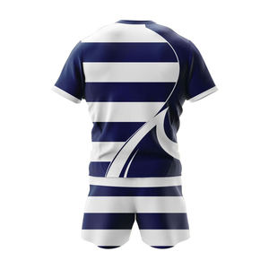 Ensemble de maillot de rugby rayé bleu marine et blanc pour homme, manches courtes, col rond, évacuation de l'humidité, coupe athlétique, toutes saisons - Product Image 2