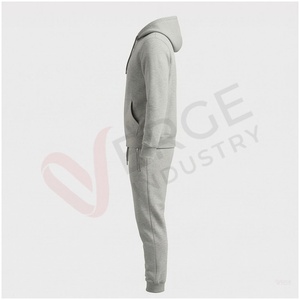 Conjunto Deportivo Gris con Capucha para Hombre, Manga Larga, Cierre Frontal con Cremallera, Color Sólido, Transpirable, Corte Regular, Ropa Casual de Otoño - Product Image 3