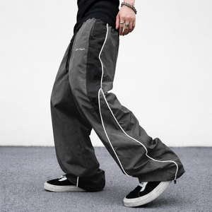 Custom Breathable Oxford Fabric Eco-Friendly <b>Nylon</b> Track Pants Men Streetwear Loose Fit <b>Jogger</b> Pants Multi-Pocket Side Piping - Product Image 1