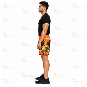 <b>Men's</b> Tropical Print Board <b>Shorts</b> Quick Dry Drawstring Swim Trunks Casual Beach Wear <b>Orange</b> Palm Tree Design Beach <b>shorts</b> - Product Image 3