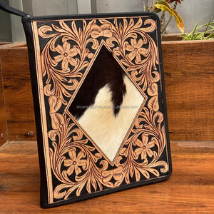 Carpeta de Padfolio con cremallera de cuero labrado a mano personalizada cubierta de cuaderno A4 agenda planificador organizador de Padfolio de piel de vaca con Carpeta de 3 anillas - Product Image 4