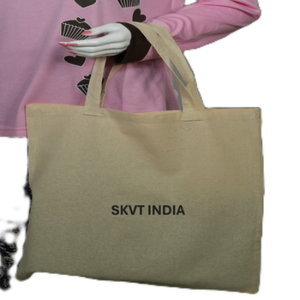 Customized Biodegradable Natural Beige Organic Calico Cotton Tote Bag Reusable Eco-Friendly Logo Bags with SKVT INDIA Design - Product Image 3