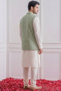 <b>Men's</b> Embroidered <b>Kurta</b> Pajama Set With Nehru Jacket Formal Indian Wedding Party Outfit - Product Image 3