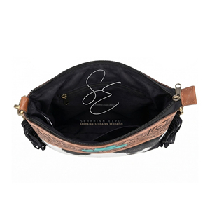 Sac bandoulière vintage en cuir repoussé avec franges, style chapeau de cowboy western, en peau de vache à poils, sac à main bohème pour cowgirl, sac à bandoulière quotidien - Product Image 4