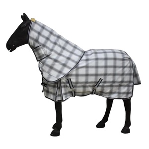 Couverture imperméable pour cheval avec capuche, motif écossais, tissu Oxford 600D, doublure polaire, couverture d'extérieur pour toutes les saisons - Product Image 1