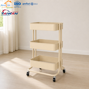 ISO9001 BSCI OEM 3 Tier Metal Rolling Utility <b>Cart</b> Manufacturer Made in Taiwan for Home <b>Storage</b> School - Product Image 1