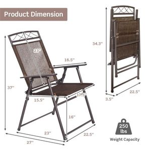 Coffee Color 4pcs Patio Folding Sling Chair Set Steel Camping Chair - Product Image 3