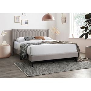 Moderna Struttura Letto Queen Size con Testiera Imbottita in Tessuto Marrone Chiaro con Design a Diamante Unico, Stile Accattivante e Distintivo - Product Image 2