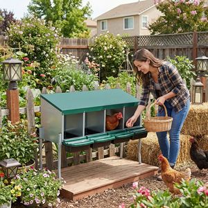 Nido per Galline in Metallo Resistente con Vassoio Rimovibile a 4 Fori e 4 Gambe per la Deposizione delle Uova - Product Image 1