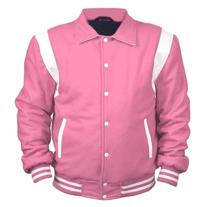 Veste universitaire sur mesure pour homme, rose pâle, col rabattu, mélange de laine, style Letterman, cuir véritable, vintage, pour l'hiver - Product Image 1