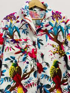 Pijama de algodón para mujer, vestido de noche de verano para la playa, camisón de algodón suave estampado con botones, conjunto de camisa de pijama larga estampada. - Product Image 3