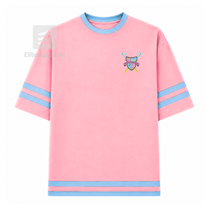 Camiseta personalizada de la hermandad Gamma Phi Delta con logotipo bordado en la parte delantera, color rosa y azul cielo, manga corta para mujer, ropa griega. - Product Image 1