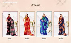 Meilleure collection de saris en tissu chiffon avec imprimé floral intégral et bordure en dentelle, ensemble chemisier Banglory, prix de gros - Product Image 6