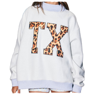 เสื้อสเวตเชิ้ตโอเวอร์ไซส์สำหรับผู้หญิงลายเสือดาว พิมพ์ตัวอักษร TX คอเต่า แขนยาว ผ้าถักนิตติ้ง ผ้าฝ้าย สวมใส่สบาย เหมาะสำหรับกิจกรรมกลางแจ้งในฤดูหนาว - Product Image 3