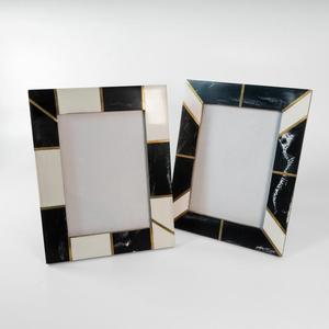 Modern Vertical Marble Design Photo <b>Frame</b> Set Black White Resin Inlay <b>Gold</b> Line Tabletop Decorative - Product Image 3