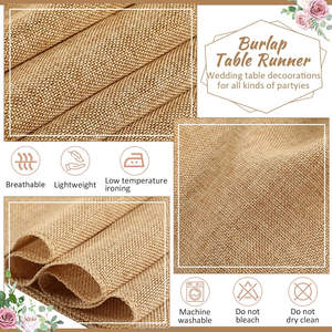 Chemin de table en toile de jute 100% naturel, écologique, durable, biodégradable, largeur 12 x 43 pouces, pour décorations de table de mariage et de fête - Product Image 4
