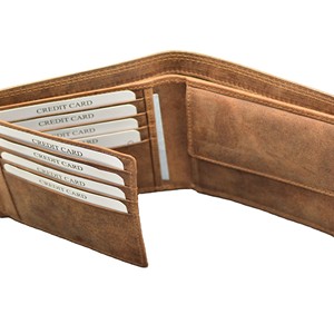 Men's Suede Fold <b>Wallet</b> Multi-Card Holder Normcore Minimalist Style Short Length Brown Leather Interior - Product Image 2