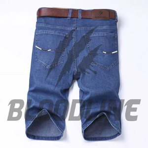 Men's Dark Blue Denim Bermuda Shorts Mid Waist Zipper Fly Casual Style With Pockets Woven Cotton <b>Fabric</b> - Product Image 3