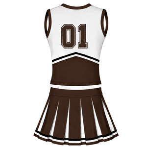 Ensemble d'uniforme de cheerleading marron, haut sans manches à col en V, jupe plissée, tenue de danse pour équipe sportive, entraînement, compétition, performance - Product Image 2