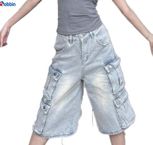 Shorts streetwear BOBBIN INDUSTRIES pour femmes, style vintage, été, denim délavé, multi-poches, jeans, pantalons courts pour femmes - Product Image 2