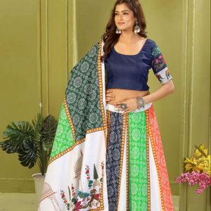 Lanzamiento del Nuevo Estilo Moderno de Lehenga Choli para Fiestas y Bodas, Tela de Rayón y Algodón Pesado con Estampado en Relieve, Secado Rápido, para Todas las Estaciones - Product Image 1