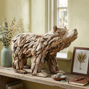 Escultura de oso de madera artesanal, estatua de animal de teca rústica de madera flotante, decoración para suelo forestal, marcos para espacios, diseño de unidades. - Product Image 4