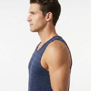 Camiseta sin mangas de punto azul marino para hombre, cuello redondo, estilo casual - Product Image 3