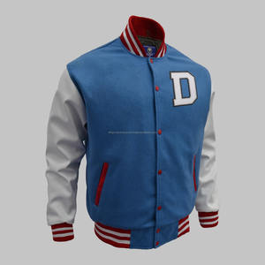 Vestes universitaires intelligentes de haute qualité pour hommes vêtements d'hiver avec col montant manches en cuir de corps en laine véritable traitement enduit - Product Image 5